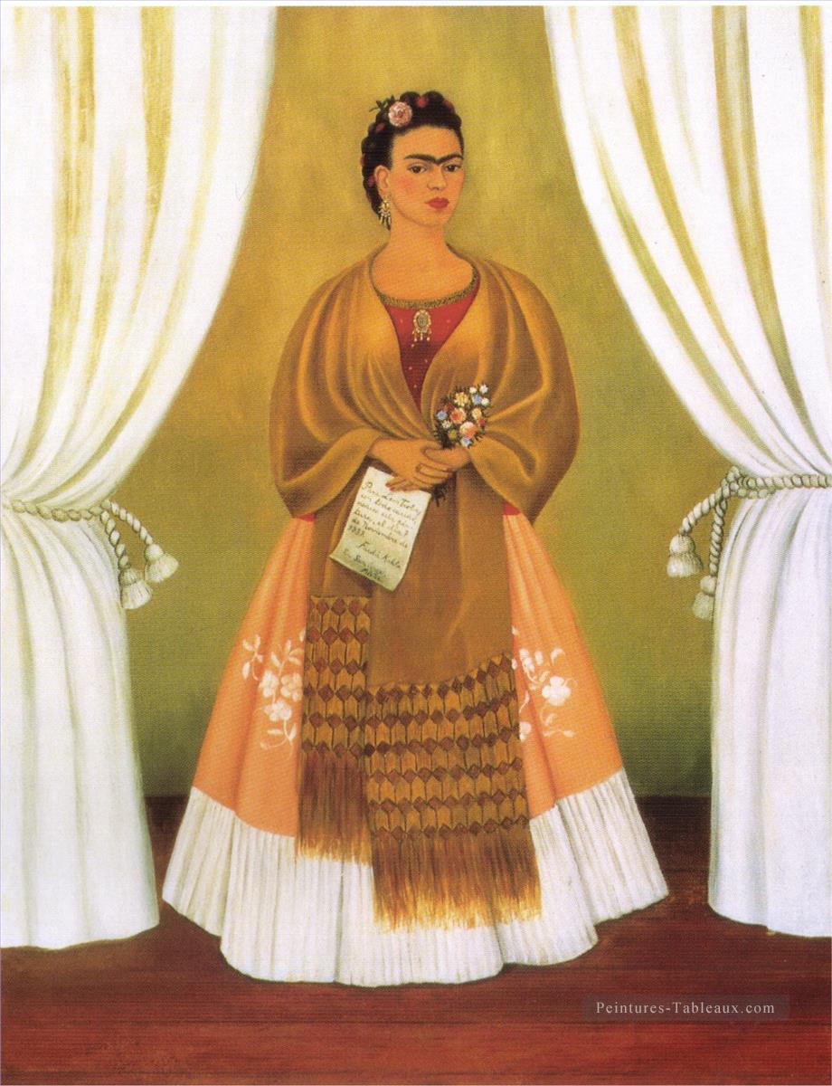 Autoportrait Dédié TomLeon Trotsky Entre les rideaux féminisme Frida Kahlo Peintures à l'huile